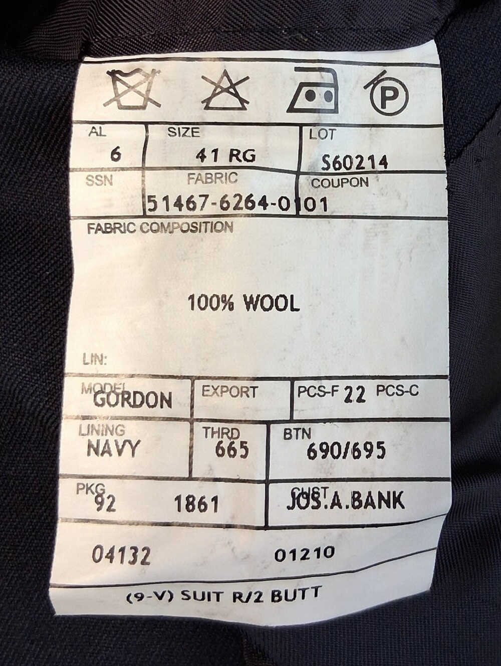 Jos A Bank "Gordon" Full Suit In Navy 100% Wool Top 41RG Slacks 35 RG - Picture 9 of 14